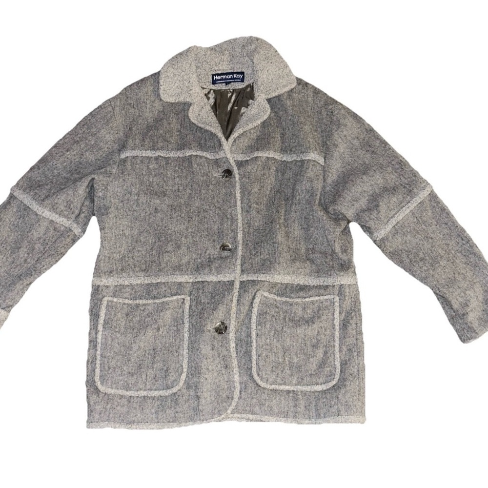 Vintage Herman Kay Womens 14 Double Breasted Wool Blend Coat gray